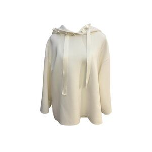 Chic Cream Women's Hoodie with Pearl Details
